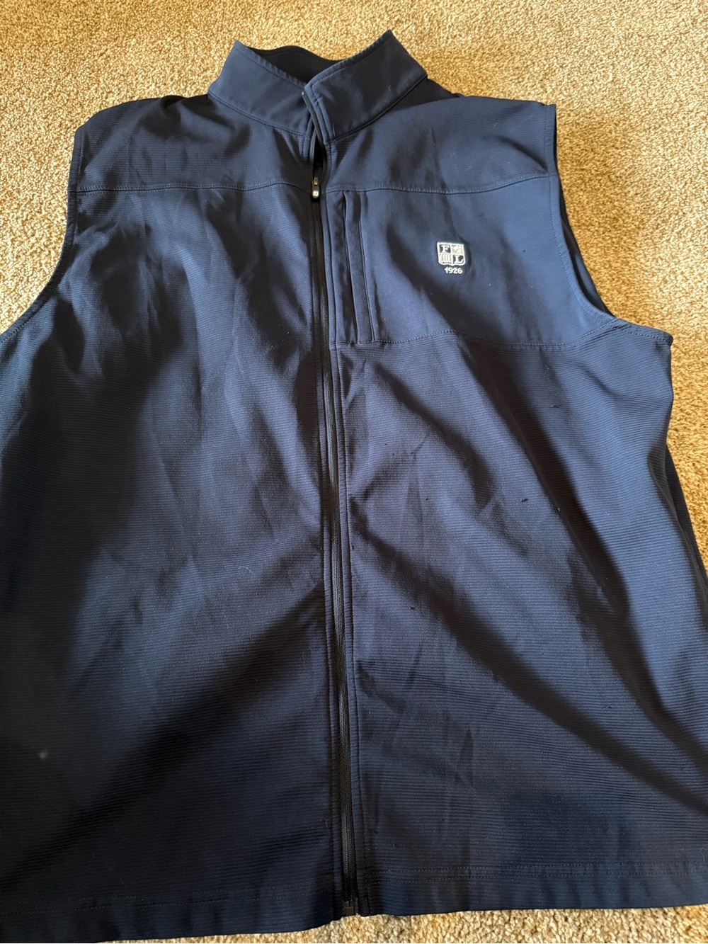 Navy Sleeveless Zip-Up Vest with Chest Logo